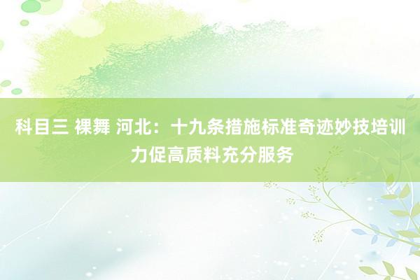 科目三 裸舞 河北：十九条措施标准奇迹妙技培训 力促高质料充分服务